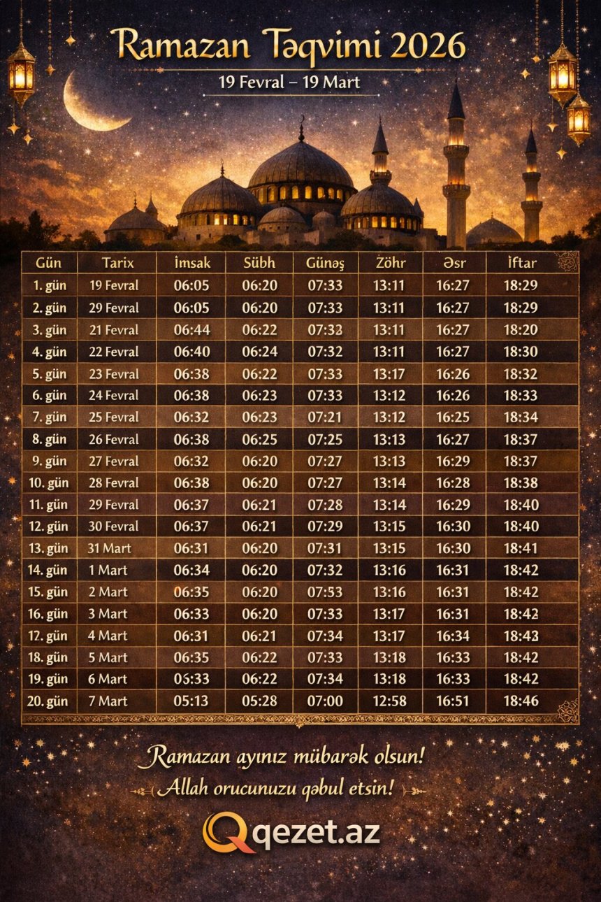 2026 Ramazan Ayi Təqvimi